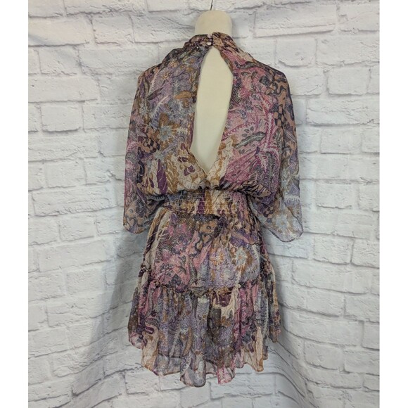 MISA Los Angeles Callas Batik Print Chiffon Minidress Keyhole Front & Back Sz Sm - Picture 2 of 7